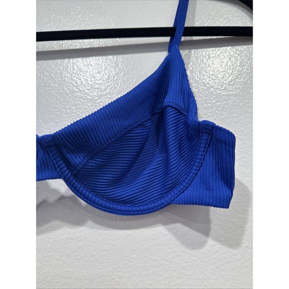ONEONE One One Cobalt Blue Bikini Top Underwire Size Medium Ribbed Swim Sexy - Picture 2 of 6